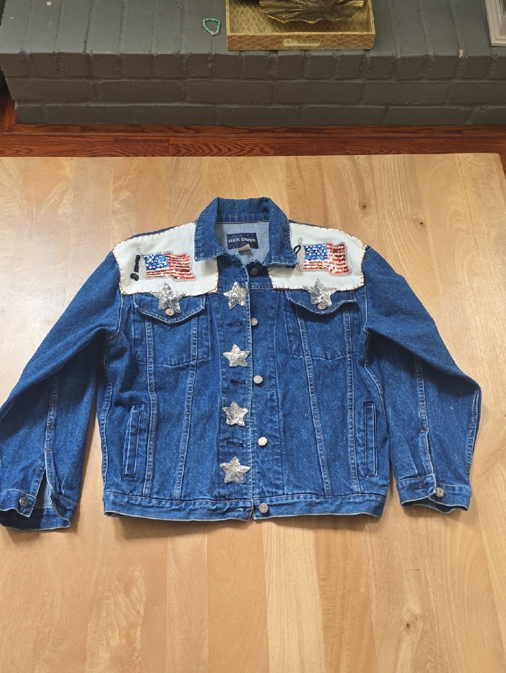 Vintage Rock Creek SDenim Kids Jacket with American Flag & Star Appliqués - Blue